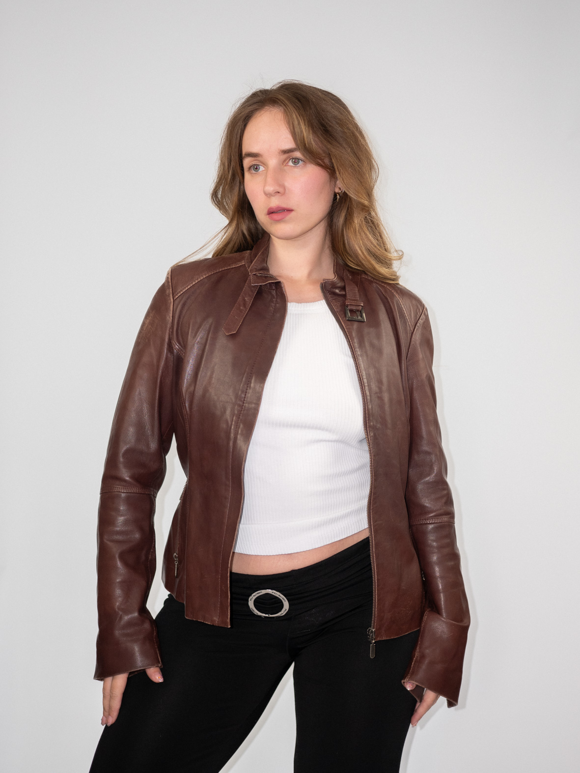 Chocolate Brown Vintage Leather Jacket – S - Image 2