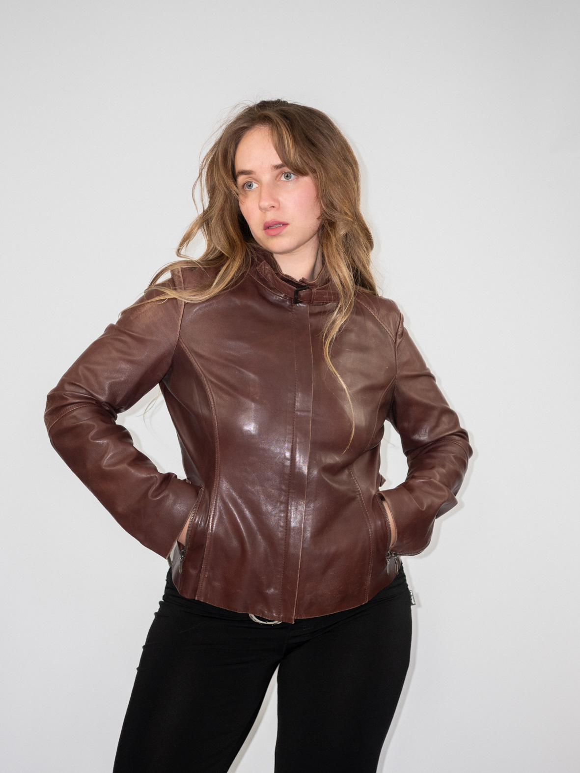 Chocolate Brown Vintage Leather Jacket – S - Image 4