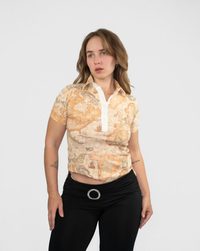 Vintage Earth Graphic Polo Top – S