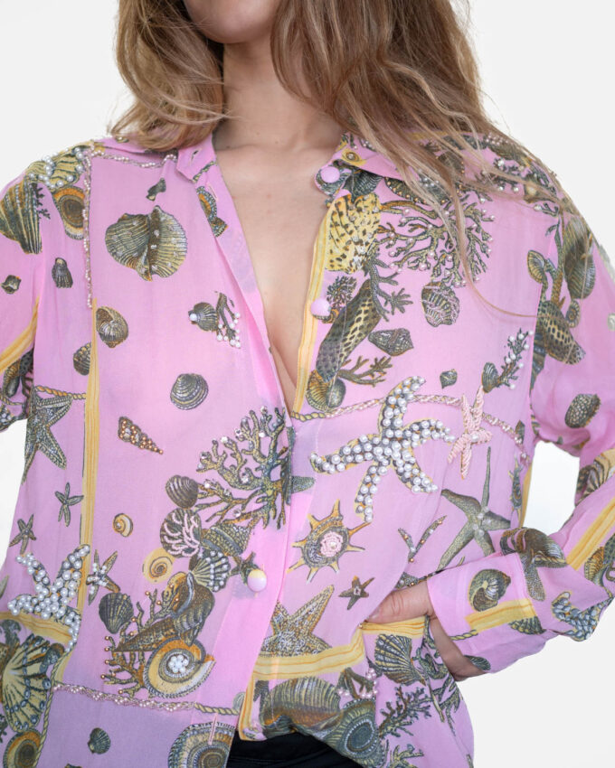 Vintage Coastal Pearl Summer Shirt - M