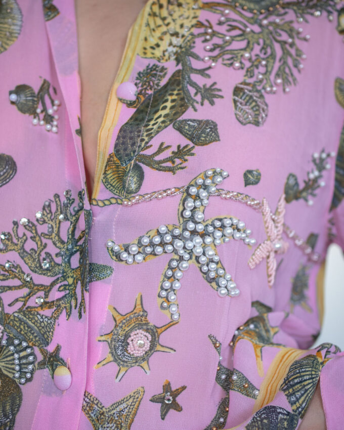 Vintage Coastal Pearl Summer Shirt - M