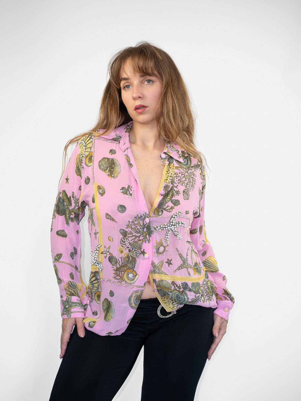 Vintage Coastal Pearl Summer Shirt - M