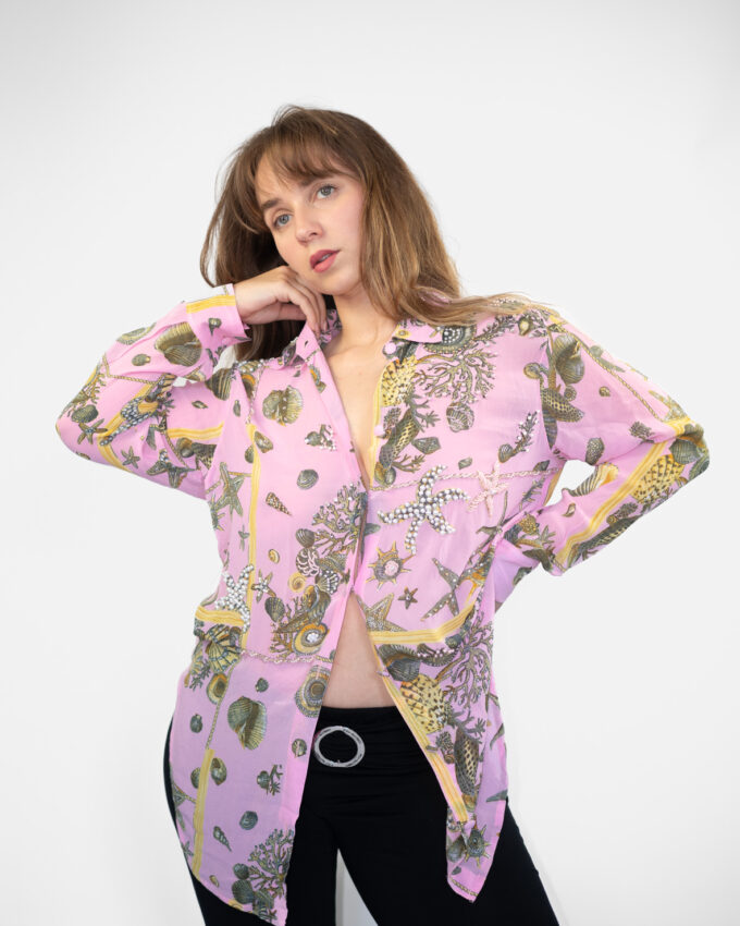Vintage Coastal Pearl Summer Shirt - M