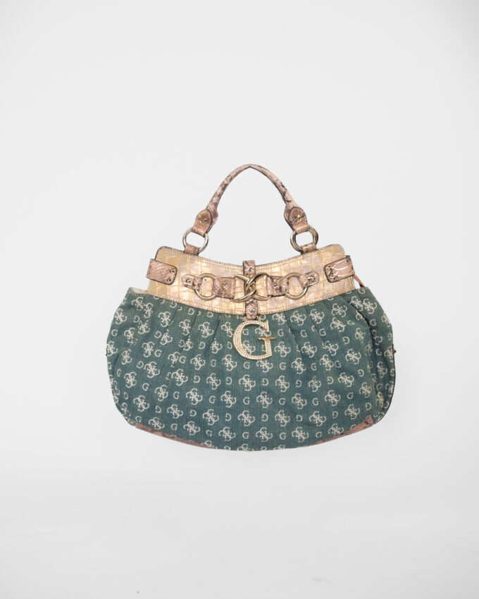 Rare Vintage Guess Denim Rhinestone Buckle Bag