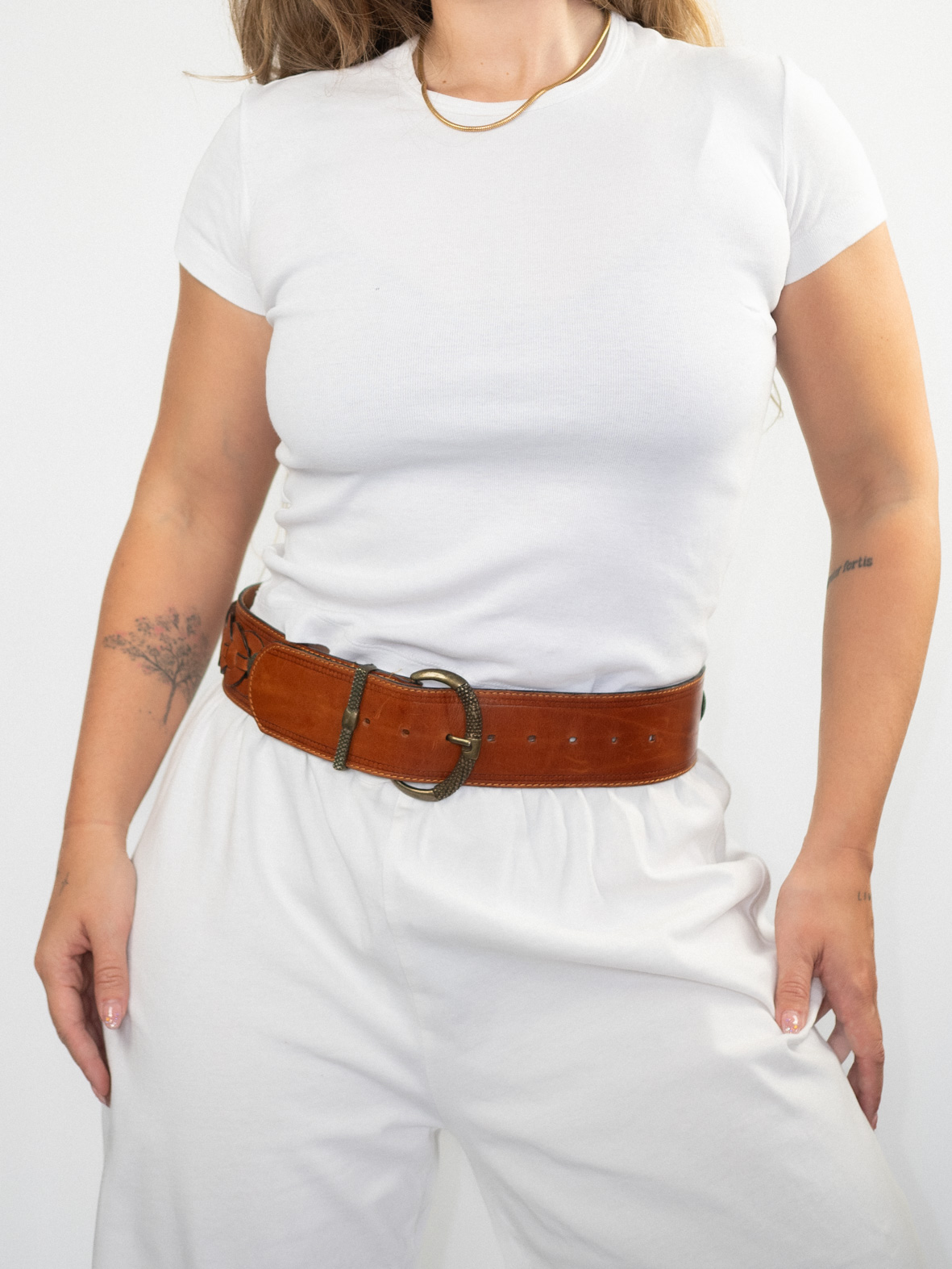 Vintage Brown Leather Buckle Belt - Image 3