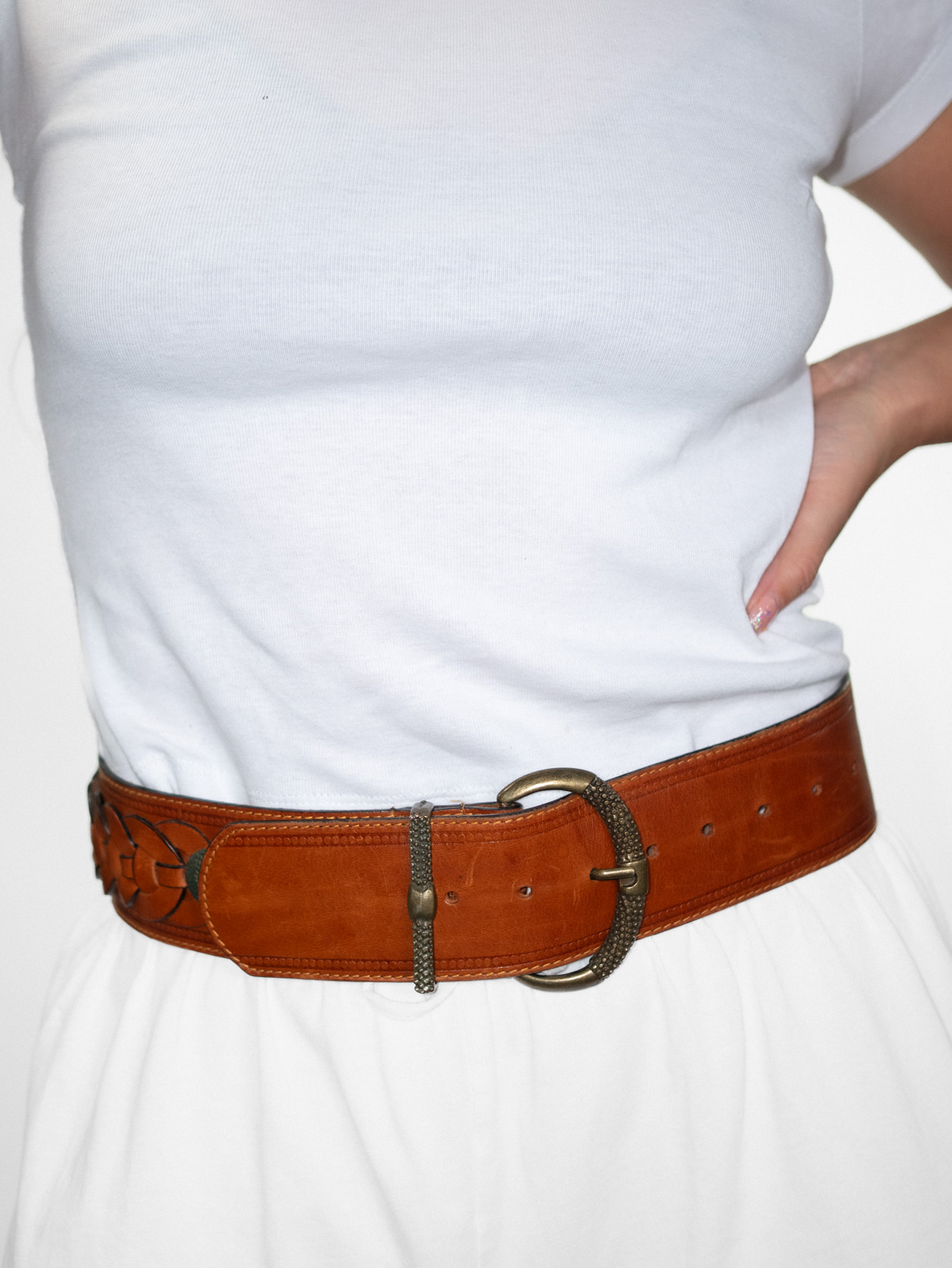 Vintage Brown Leather Buckle Belt - Image 2