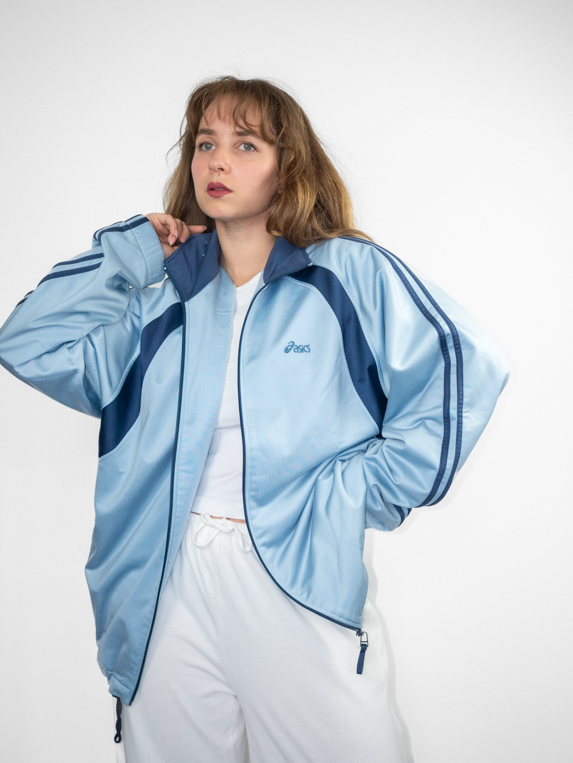 Vintage ASICS Baby Blue Track Jacket - L - Image 5