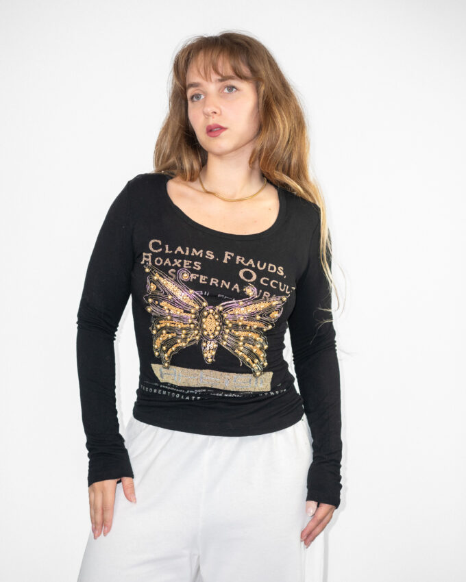 00s Midnight Butterfly Sequin Top  - S/M