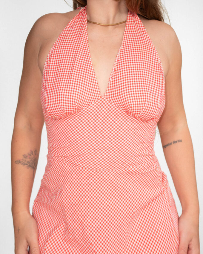 Checkered Vintage 00s Cottagecore Halter Dress - S
