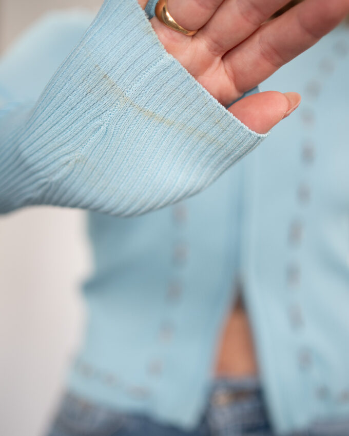 Vintage Silk Zip-Up Cardigan – Pastel Blue Leo Details - S