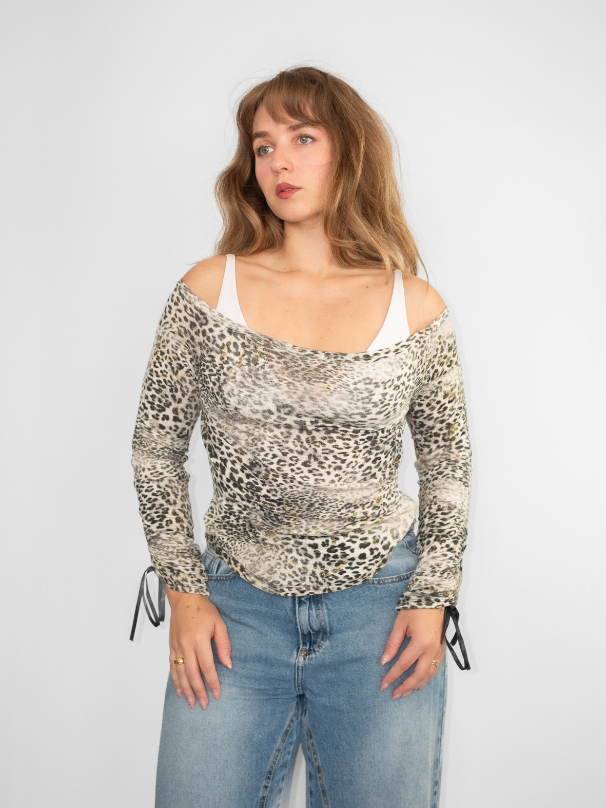 Vintage 00s Leopard Cotton Longsleeve Top - S/M
