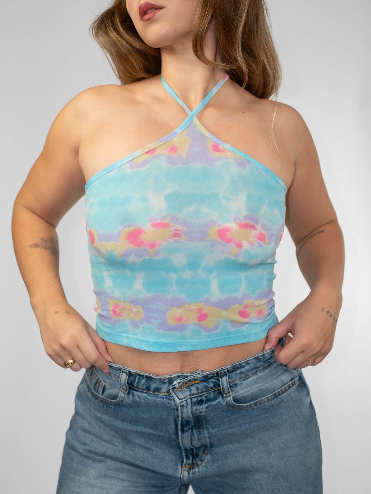 Vintage Floral Mesh Halter Top - XS/S