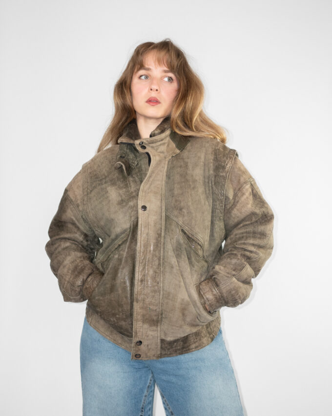 Vintage 80s Distressed Leather Jacket - L