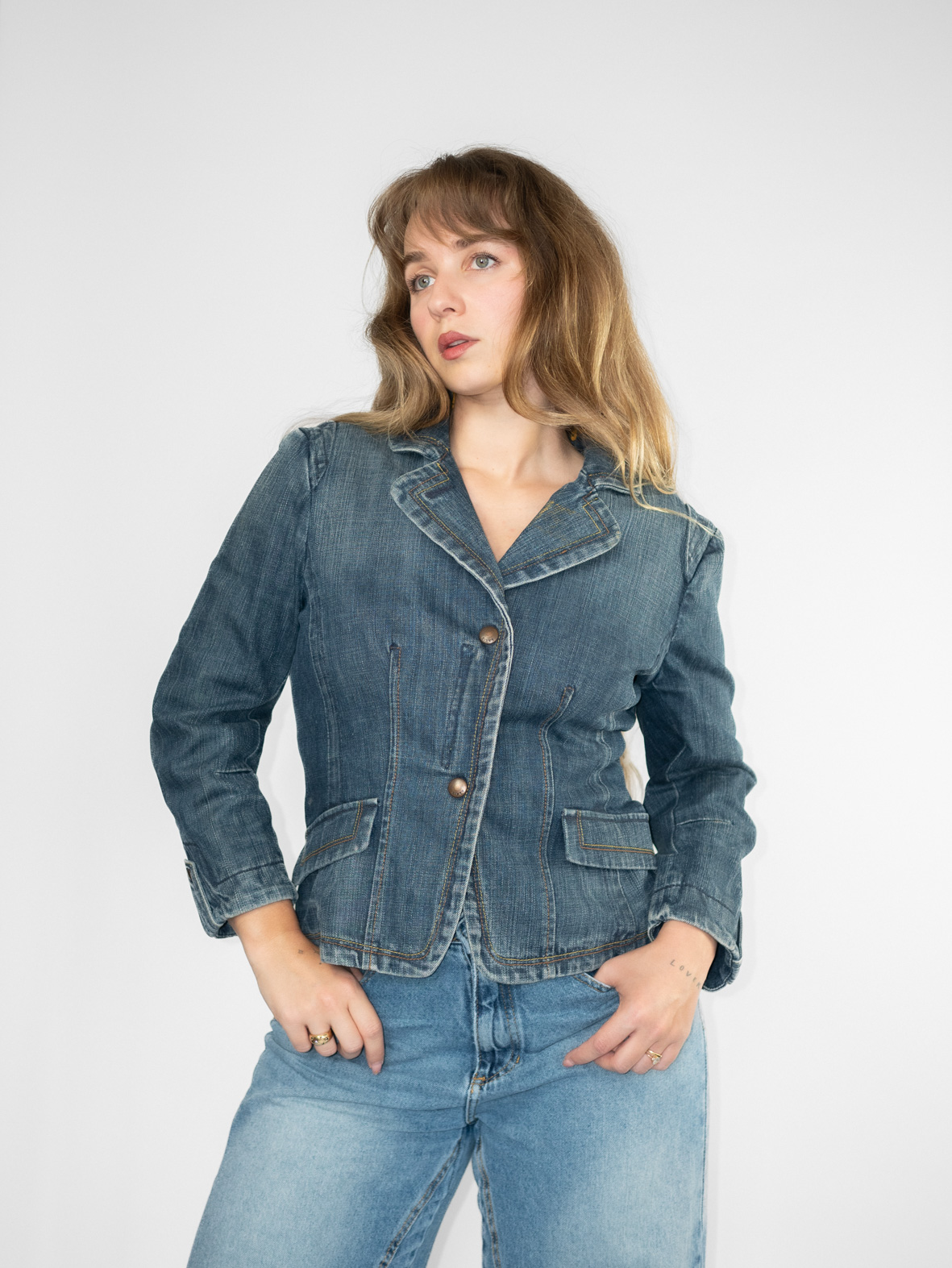 Vintage Denim Zip-Up Jacket - S - Image 4
