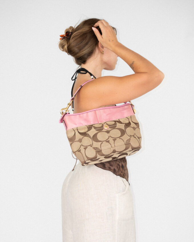 Vintage Coach Monogram Shoulder Bag Soft Pink