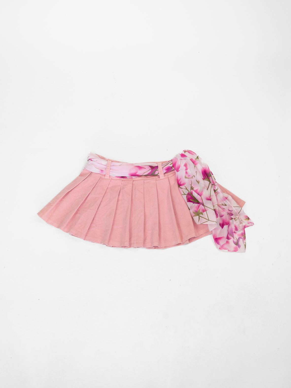 Vintage Velvet Cotton Pleated Mini Skirt with Scarf