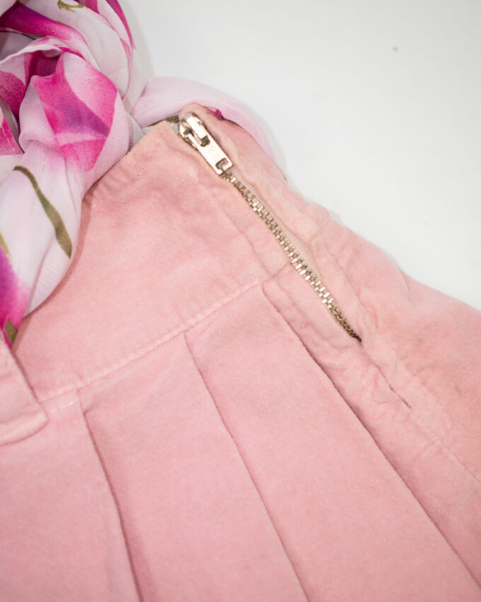 Vintage Velvet Cotton Pleated Mini Skirt with Scarf