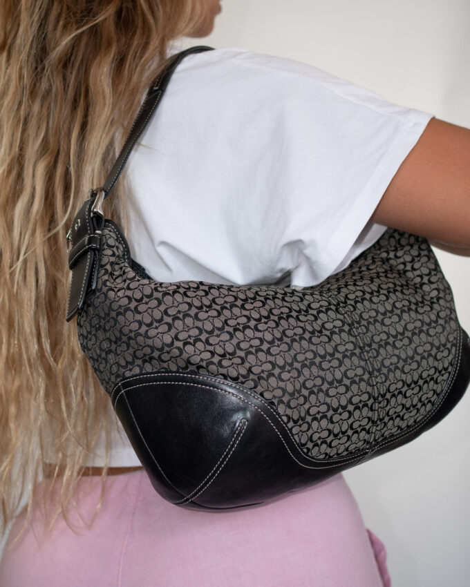Vintage Coach Black Monogram Hobo Bag