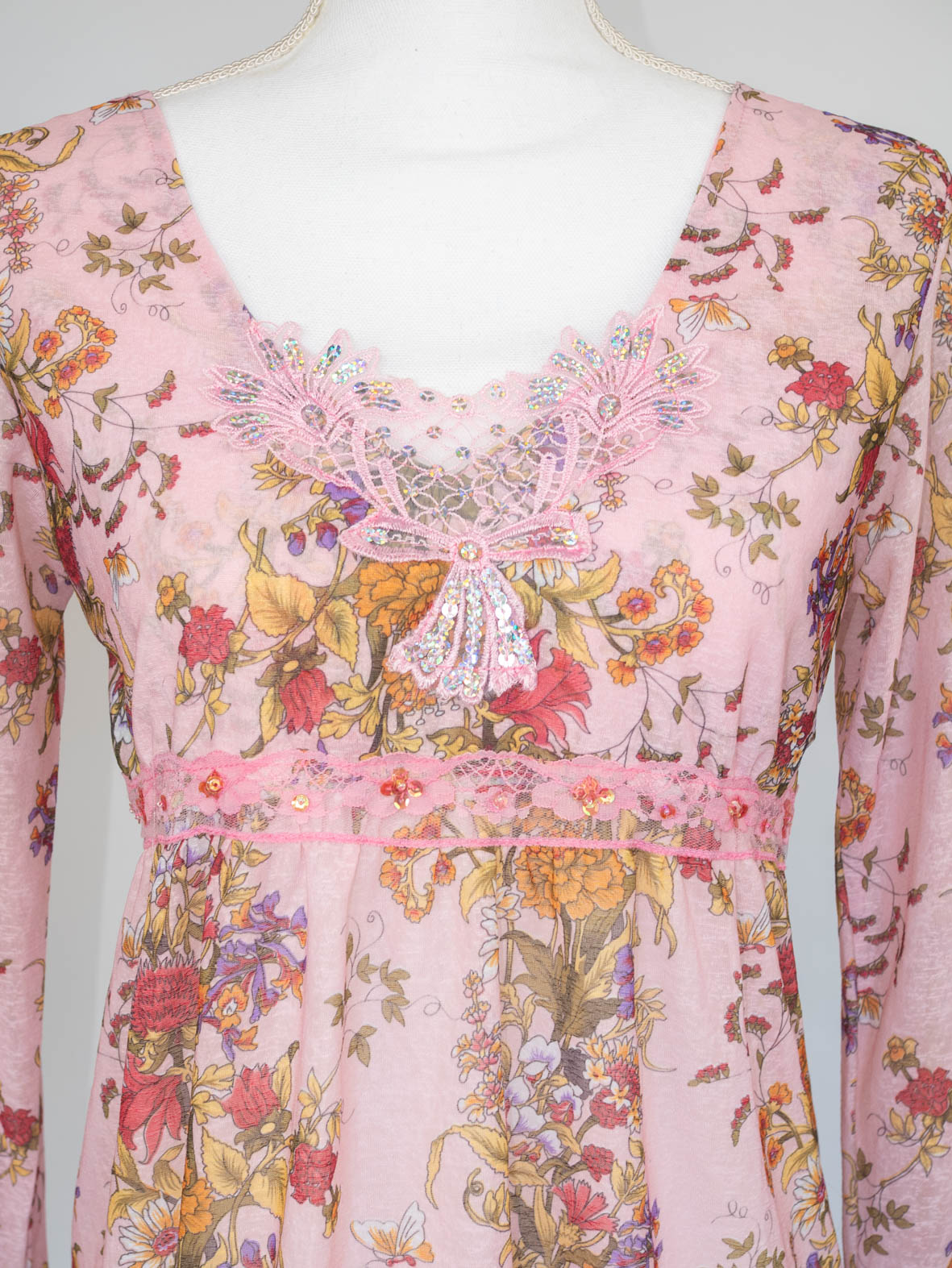 Vintage Lace Floral Long Sleeve Top - S - Image 2