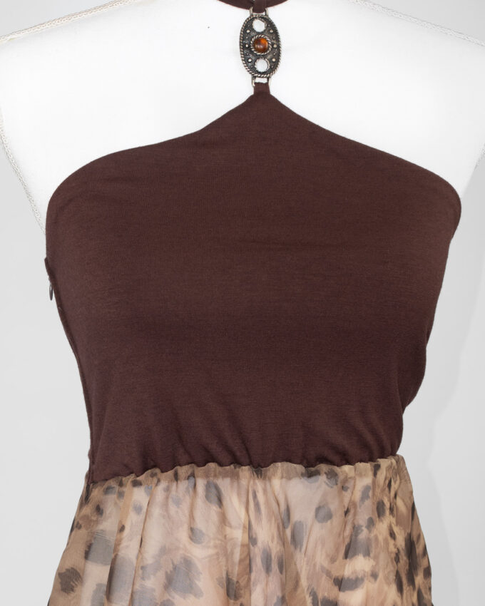 Vintage Leopard Halter Midi Dress - S/M