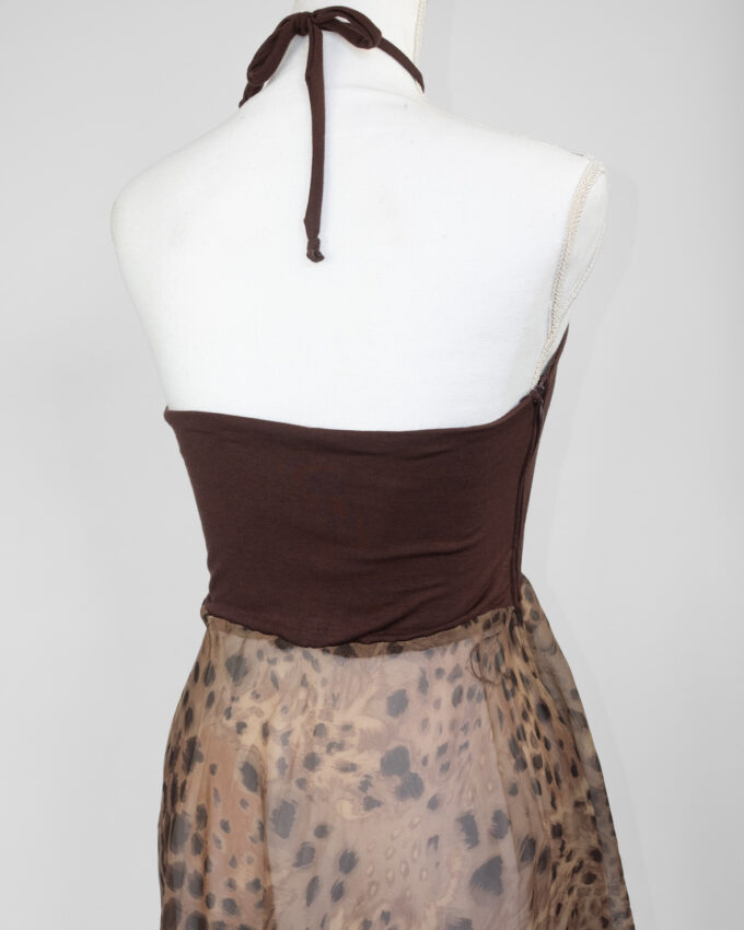Vintage Leopard Halter Midi Dress - S/M