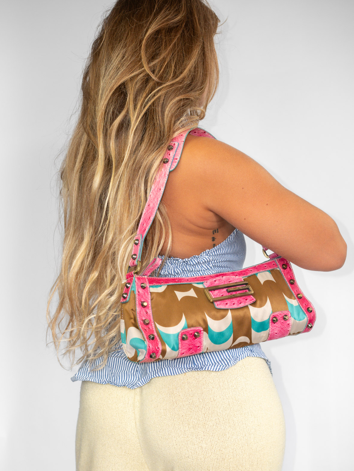 Pink Turquoise Guess Y2K Pink Baguette Bag - Image 3