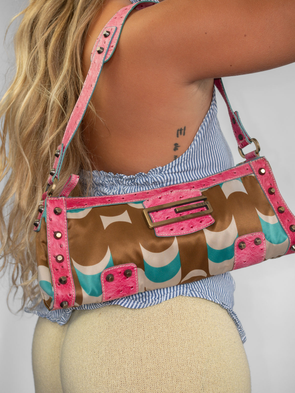 Pink Turquoise Guess Y2K Pink Baguette Bag - Image 2