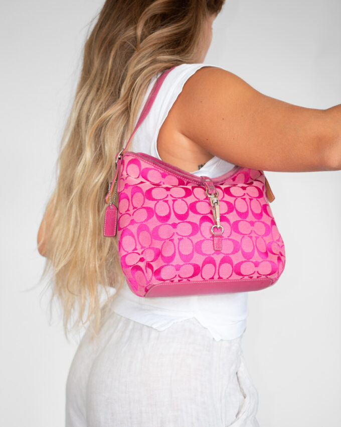Rare Vintage Coach Pink Signature Suede Hobo
