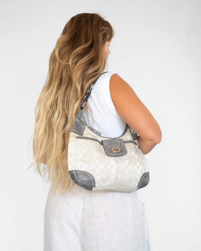 Vintage Coach Signature Grey Hobo Bag