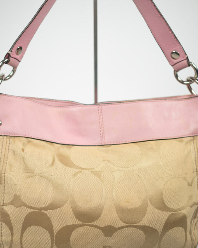 Coach Vintage Cream & Pastel Pink Signature Bag