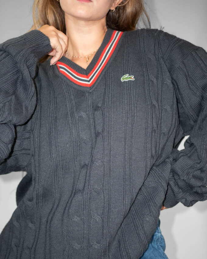 Vintage Lacoste Charcoal Cable Knit Sweater - L/XL