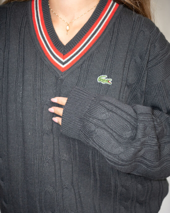 Vintage Lacoste Charcoal Cable Knit Sweater - L/XL