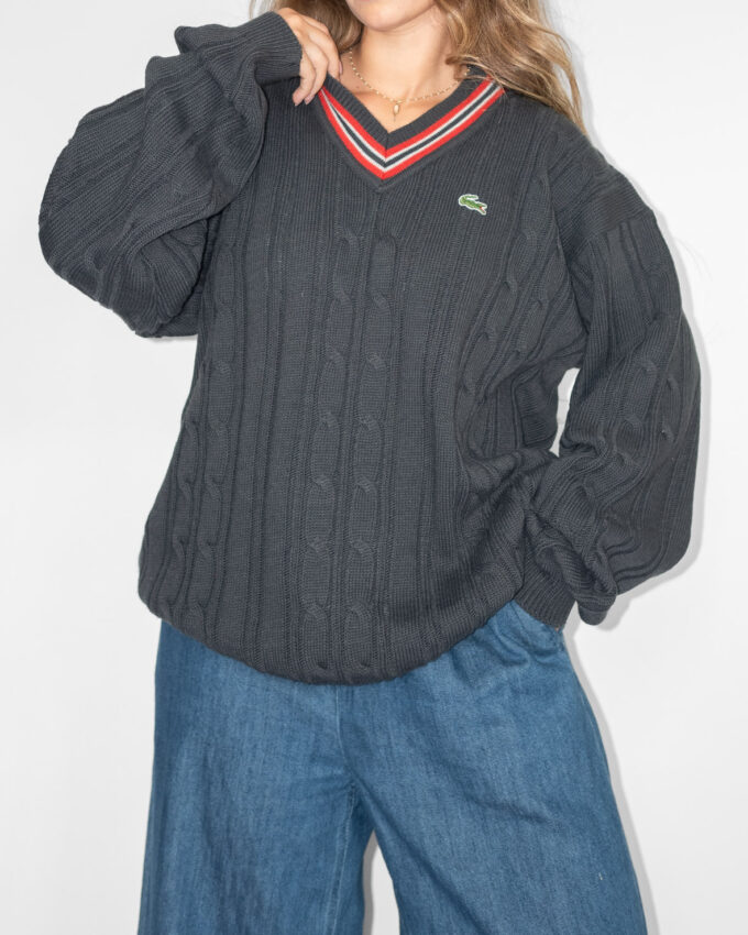 Vintage Lacoste Charcoal Cable Knit Sweater - L/XL