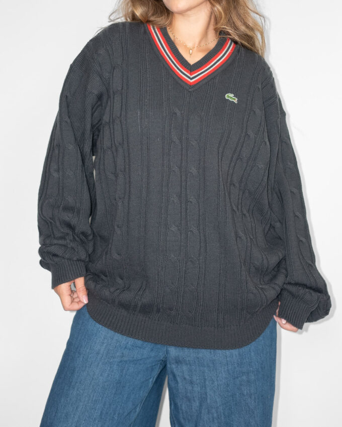 Vintage Lacoste Charcoal Cable Knit Sweater - L/XL