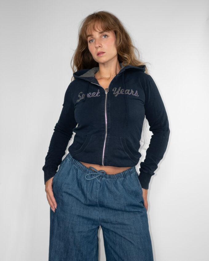 Vintage Sweet Years Rhinestone Zip-Up Hoodie - M