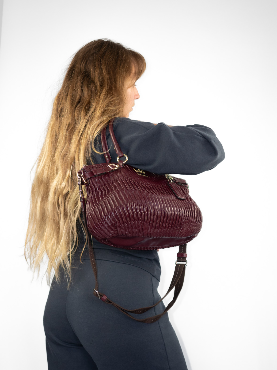 Vintage Coach Madison Full Leather Burgundy Two-Way Bag - Image 11