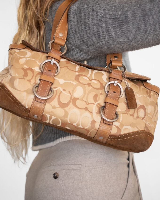 Vintage Coach Chelsea Optic Signature Suede Turnlock Bag