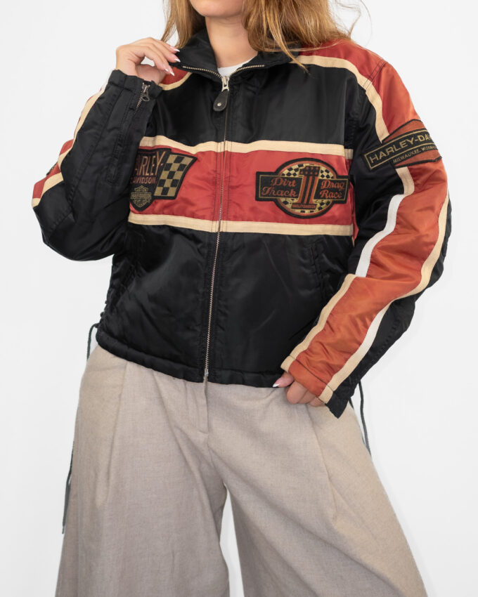 Vintage Harley-Davidson Racing Jacket – Black & Faded Red - M