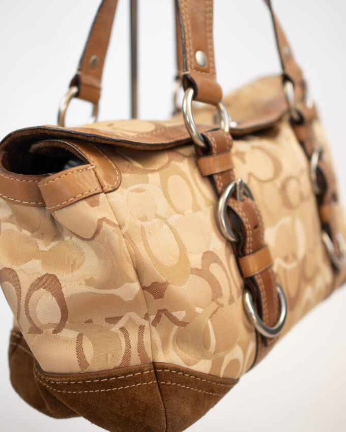 Vintage Coach Chelsea Optic Signature Suede Turnlock Bag