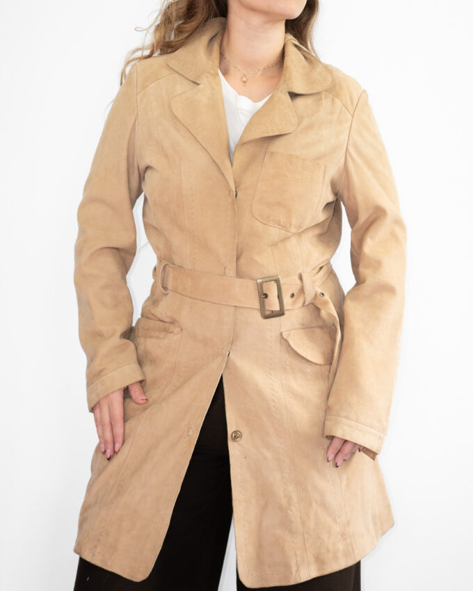 Vintage Made in Italy Suede Leather Coat – Sand Beige