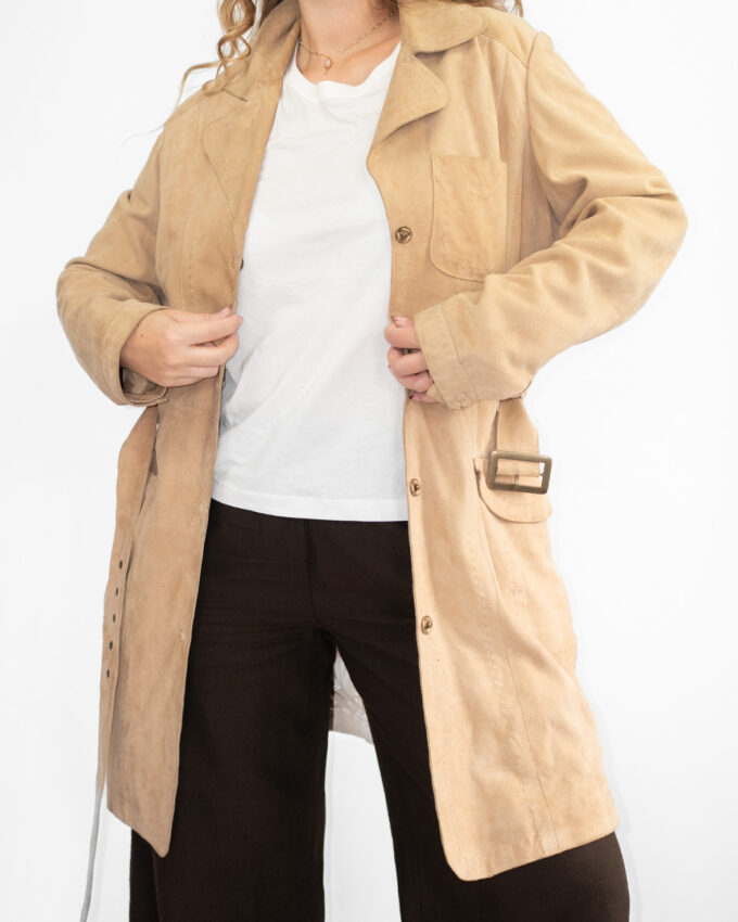 Vintage Made in Italy Suede Leather Coat – Sand Beige