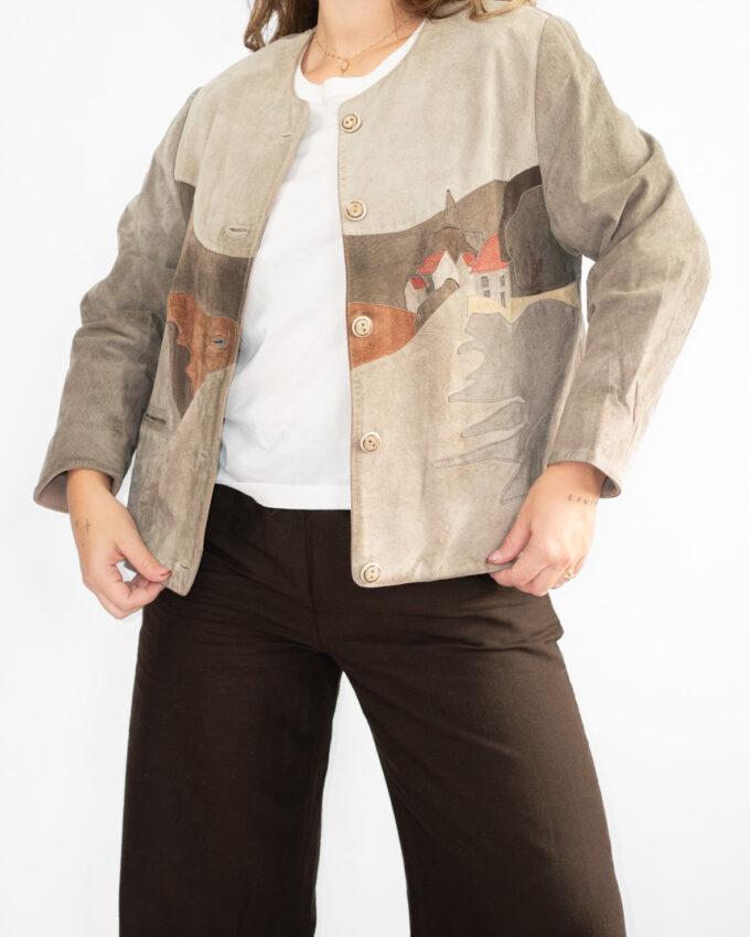 Vintage Suede Leather Landscape Jacket – Taupe