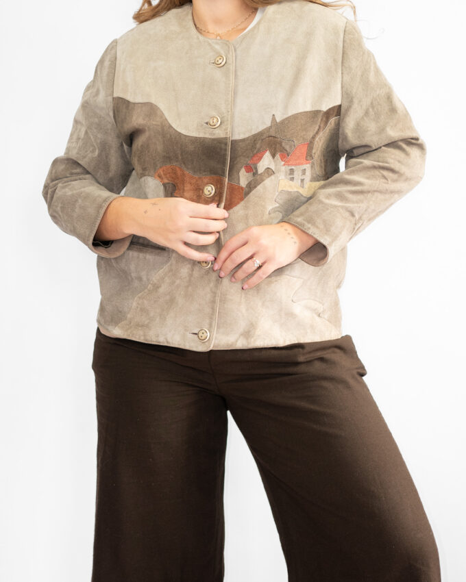 Vintage Suede Leather Landscape Jacket – Taupe